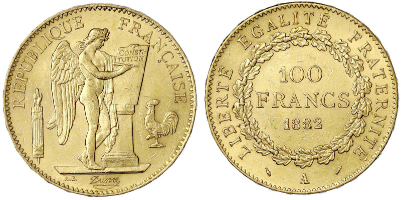 Frankreich
Dritte Republik, 1871-1940
100 Francs stehender Genius 1882 A, Pari...