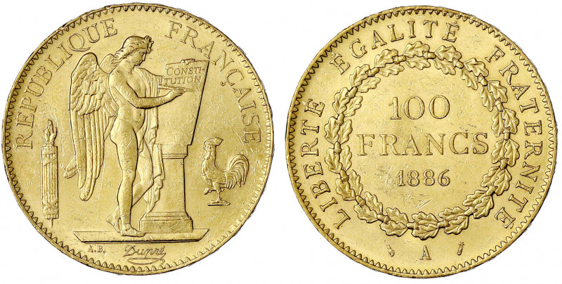Frankreich
Dritte Republik, 1871-1940
100 Francs stehender Genius 1886 A, Pari...