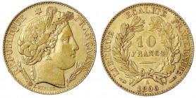 Frankreich
Dritte Republik, 1871-1940
10 Francs 1896 A, Paris. 3,23 g. 900/1000. sehr schön. Friedberg 830.