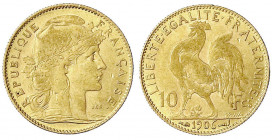 Frankreich
Dritte Republik, 1871-1940
10 Francs 1906, Hahn. 3,23 g. 900/1000. sehr schön. Krause/Mishler 846.