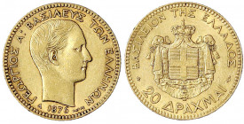 Griechenland
Georg I., 1863-1913
20 Drachmen 1876 A. 6,45 g. 900/1000. fast vorzüglich. Krause/Mishler 49. Friedberg 15.