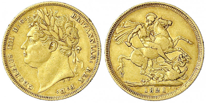 Grossbritannien
George IV., 1820-1830
Sovereign 1821. Drachentöter. 7,88 g. 91...