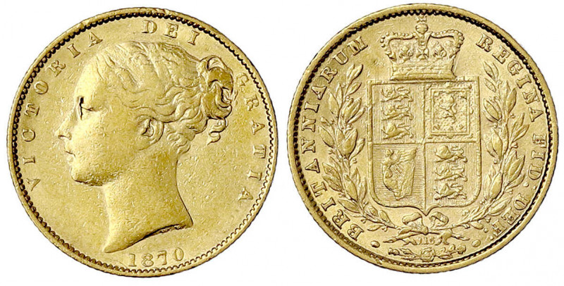 Grossbritannien
Victoria, 1837-1901
Sovereign 1870. Mit Die-Nr. 115. 7,99 g. 9...