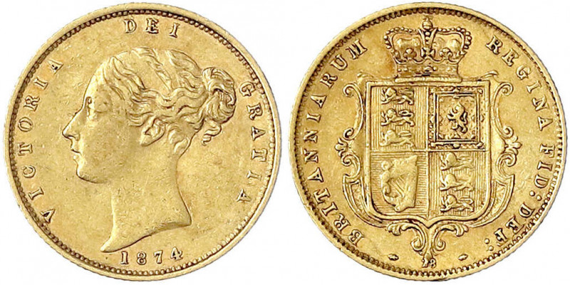 Grossbritannien
Victoria, 1837-1901
1/2 Sovereign 1874. Mit Die-Nr. 28. 3,99 g...