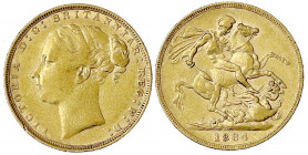 Grossbritannien
Victoria, 1837-1901
Sovereign 1884 Drachentöter. 7,99 g. 917/1000. gutes sehr schön. Spink. 3856F.