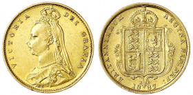Grossbritannien
Victoria, 1837-1901
1/2 Sovereign 1887. Wappen. 3,99 g. 917/1000. gutes vorzüglich. Spink. 3869. Krause/Mishler 766.