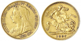 Grossbritannien
Victoria, 1837-1901
1/2 Sovereign 1897. Drachentöter. 3,99 g. 917/1000. gutes sehr schön. Spink. 3878.