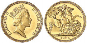 Grossbritannien
Elisabeth II., seit 1952
Sovereign 1985. 7,98 g. 917/1000. Im Etui mit Zertifikat. Polierte Platte. Krause/Mishler 943.