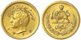 Iran
Mohammed Reza Pahlavi, 1941-1979
Pahlavi SH 1335 = 1956. 8,14 g. 900/1000. Auflage nur 20 T. Ex. vorzüglich/Stempelglanz. Krause/Mishler 1161.
