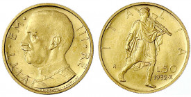 Italien- Königreich
Vittorio Emanuele III., 1900-1945
50 Lire 1932, Jahr X. 4,4 g. 900/1000. fast Stempelglanz. Krause/Mishler 71. Friedberg 34.