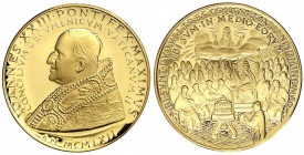 Italien-Kirchenstaat
Johannes XXIII., 1958-1963
Goldmedaille v. Giampaoli 1962, auf das ökumenische Konzil. 34,74 g. 900/1000. Polierte Platte, leic...