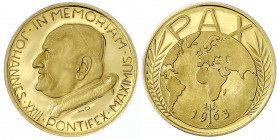 Italien-Kirchenstaat
Johannes XXIII., 1958-1963
Goldmedaille 1963, sign HD, auf seinen Tod. Kopf n.l./PAX über Weltkugel. 3,52 g. 900/1000. Polierte...