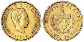 Kuba
5 Pesos 1916. Kopf n.r./Wappen. 8,36 g. 900/1000. gutes vorzüglich. Krause/Mishler 19. Friedberg 3.