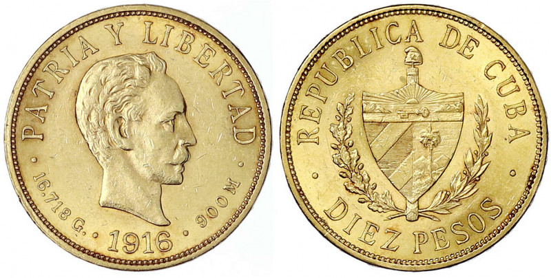 Kuba
10 Pesos 1916. Kopf n.r./Wappen. 16,72 g. 900/1000. gutes vorzüglich. Krau...