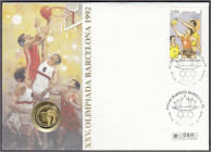 Kuba
10 Pesos 1990/1992 Oly. Barcelona/Basketball. 1/10 Unze Feingold. Eingelegt in Numisbrief v. 20.2.1990 mit Sonder-Briefmarke und Sonderstempel. ...