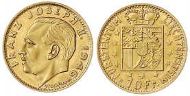 Liechtenstein
Franz Josef II., 1938-1989
10 Franken 1946. 3,23 g. 900/1000. fast Stempelglanz. Divo 74. Friedberg 18.