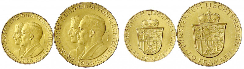 Liechtenstein
Franz Josef II., 1938-1989
2 Stück: 25 und 50 Franken 1956, zum ...