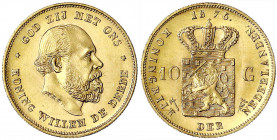 Niederlande
Willem III., 1849-1890
10 Gulden 1875. 6,72 g. 900/1000. prägefrisch/fast Stempelglanz. Krause/Mishler 105. Friedberg 342.