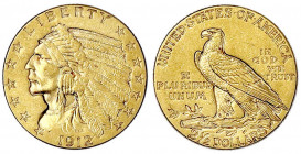 Vereinigte Staaten von Amerika
Unabhängigkeit, seit 1776
2 1/2 Dollars 1912, Philadelphia. Indian Head. 4,18 g. 900/1000. vorzüglich. Krause/Mishler...