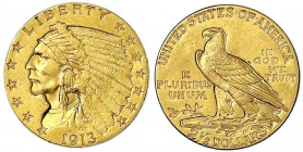 Vereinigte Staaten von Amerika
Unabhängigkeit, seit 1776
2 1/2 Dollars 1913, Philadelphia. Indian Head. 4,18 g. 900/1000. sehr schön/vorzüglich. Kra...