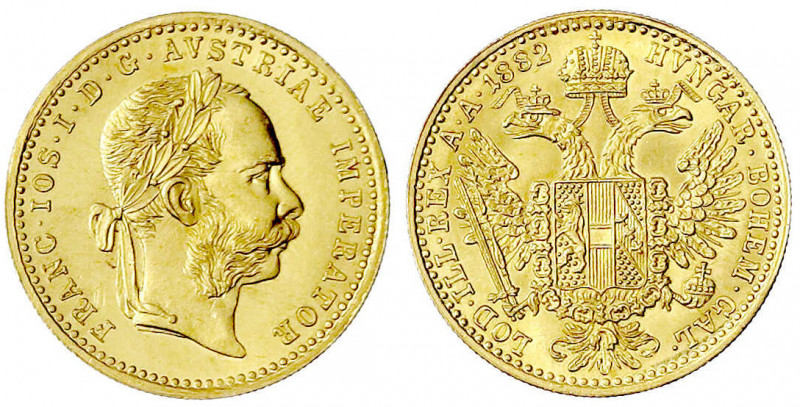 Haus Habsburg
Franz Joseph I., 1848-1916
Dukat 1882. 3,49 g. 986/1000. vorzügl...