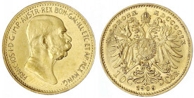 Haus Habsburg
Franz Joseph I., 1848-1916
10 Kronen 1909. Typ 'Marschall'. 3,39 g. 900/1000. vorzüglich/Stempelglanz. Herinek 387.