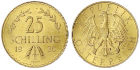 Republik Österreich
1. Republik, 1918-1938
25 Schilling 1930. 5,87 g. 900/1000. vorzüglich/Stempelglanz. J. 436. Friedberg 521.