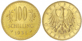 Republik Österreich
1. Republik, 1918-1938
100 Schilling 1931. 23,52 g. 900/1000. gutes vorzüglich, kl. Kratzer. J. 437. Friedberg 520. Nile Post 5....
