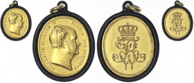 Brandenburg-Preußen
Friedrich Wilhelm IV., 1840-1861
Ovale Goldmedaille o.J.(1861) signiert K (Kullrich). Auf seinen Tod. Kopf r. FRIEDRICH WILHELM ...