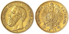 Baden
Friedrich I., 1856-1907
10 Mark 1872 G. sehr schön. Jaeger 183.