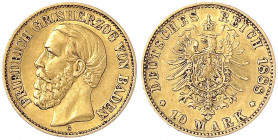 Baden
Friedrich I., 1856-1907
10 Mark 1888 G. sehr schön, kl. Kratzer. Jaeger 186.