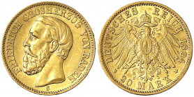 Baden
Friedrich I., 1856-1907
20 Mark 1894 G. gutes vorzüglich. Jaeger 189.