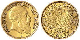 Baden
Friedrich I., 1856-1907
10 Mark 1904 G. fast vorzüglich. Jaeger 190.