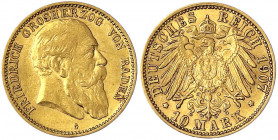 Baden
Friedrich I., 1856-1907
10 Mark 1907 G. vorzüglich. Jaeger 190.