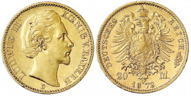 Bayern
Ludwig II., 1864-1886
20 Mark 1872 D. vorzüglich, min. Randfehler. Jaeger 194.