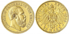 Hessen
Ludwig IV., 1877-1892
20 Mark 1892 A. vorzüglich, selten. Jaeger 221.