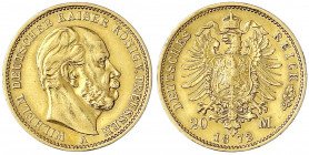 Preußen
Wilhelm I., 1861-1888
20 Mark 1872 A. gutes vorzüglich, leicht berieben. Jaeger 243.