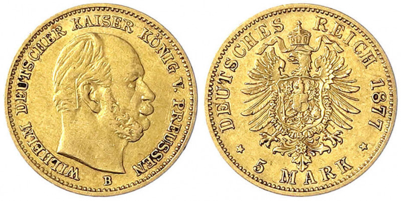 Preußen
Wilhelm I., 1861-1888
5 Mark 1877 B. sehr schön. Jaeger 244.