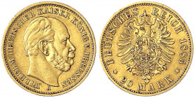 Preußen
Wilhelm I., 1861-1888
20 Mark 1885 A. Besseres Jahr. sehr schön/vorzüglich. Jaeger 246.