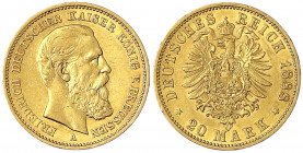 Preußen
Friedrich III., 1888
20 Mark 1888 A. gutes sehr schön. Jaeger 248.