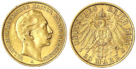 Preußen
Wilhelm II., 1888-1918
20 Mark 1911 A. vorzüglich, kl. Randfehler. Jaeger 252.