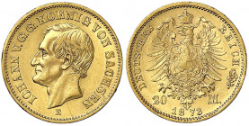 Sachsen
Johann, 1854-1873
20 Mark 1873 E. vorzüglich, kl. Randfehler. Jaeger 259.
