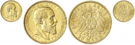 Sachsen/-Coburg-Gotha
Alfred, 1893-1900
20 Mark 1895 A. gutes vorzüglich, kl. Randfehler, selten. Jaeger 272.