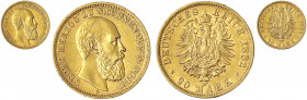 Sachsen/-Meiningen
Georg II., 1866-1914
20 Mark 1882 D. vorzüglich, min. Randfehler, sehr selten. Jaeger 276.