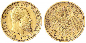 Württemberg
Wilhelm II., 1891-1918
20 Mark 1900 F. vorzüglich. Jaeger 296.