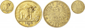 Deutsch-Ostafrika
Notmünzen aus Tabora, 1916
15 Rupien 1916 T. Elefant. Grosse Arabeske endet unter A. vorzüglich/Stempelglanz, Rand wie üblich etwa...