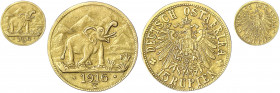 Deutsch-Ostafrika
Notmünzen aus Tabora, 1916
15 Rupien 1916 T. Elefant. Grosse Arabeske endet unter A. vorzüglich, Rand wie üblich etwas überarbeite...