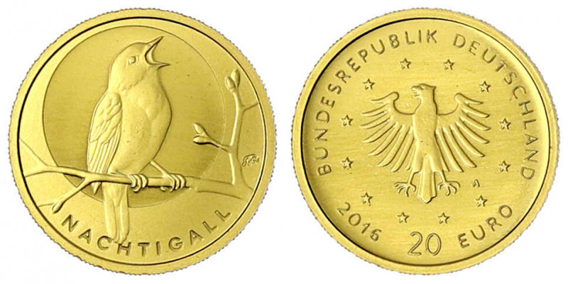 Euro, ab 2002
20 Euro 2016 A. Heimische Vögel - Nachtigall. In Originalsammelsc...