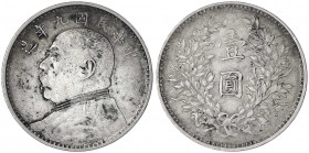 China
Republik, 1912-1949
Dollar (Yuan) Jahr 9 = 1920, Präsident Yuan Shih-kai. sehr schön, fleckig. Lin Gwo Ming 77. Yeoman 329.6.