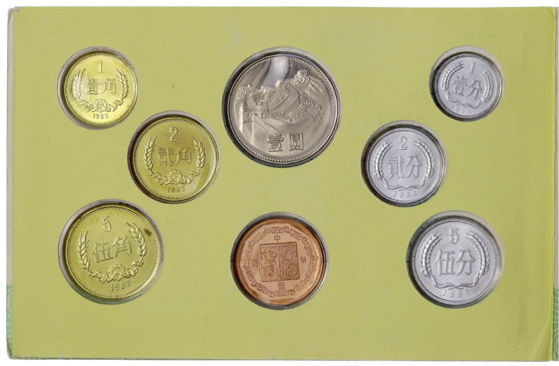 China
Volksrepublik, seit 1949
Kursmünzensatz 1983 mit 7 Münzen und zusätzlich...